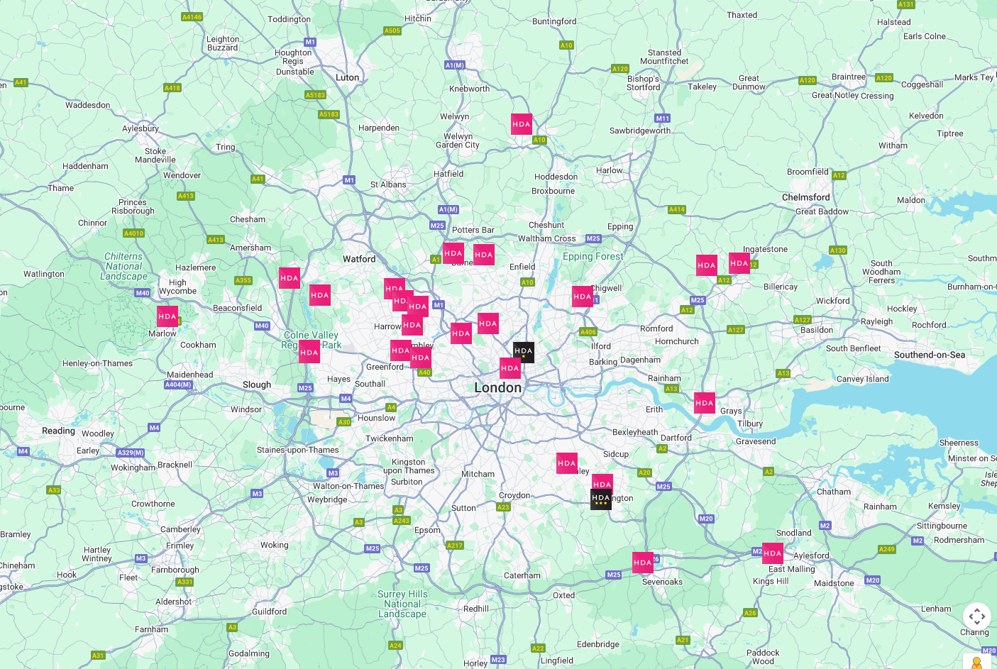 Installer map of HDA Pros operating inside London